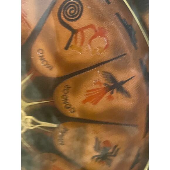 VTG CLOCK LEATHER WALL PERUVIAN NAZCA LINES BOHO RUSTIC RARE - Picture 5 of 10